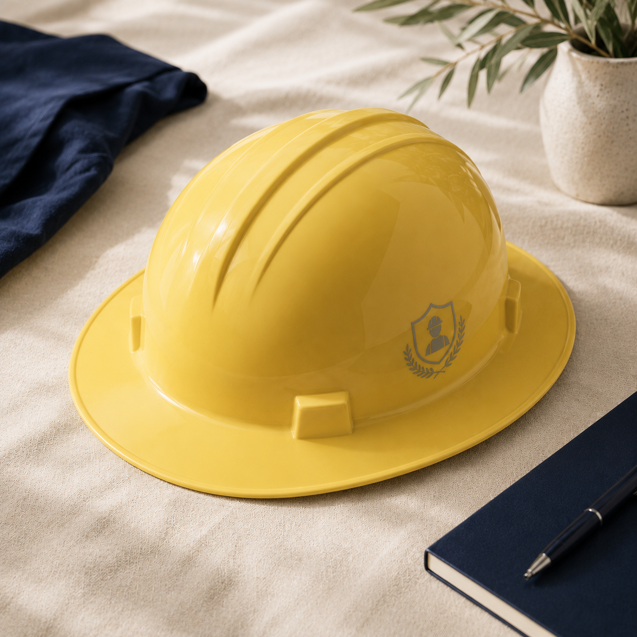 Custom full brim hard hat with logo