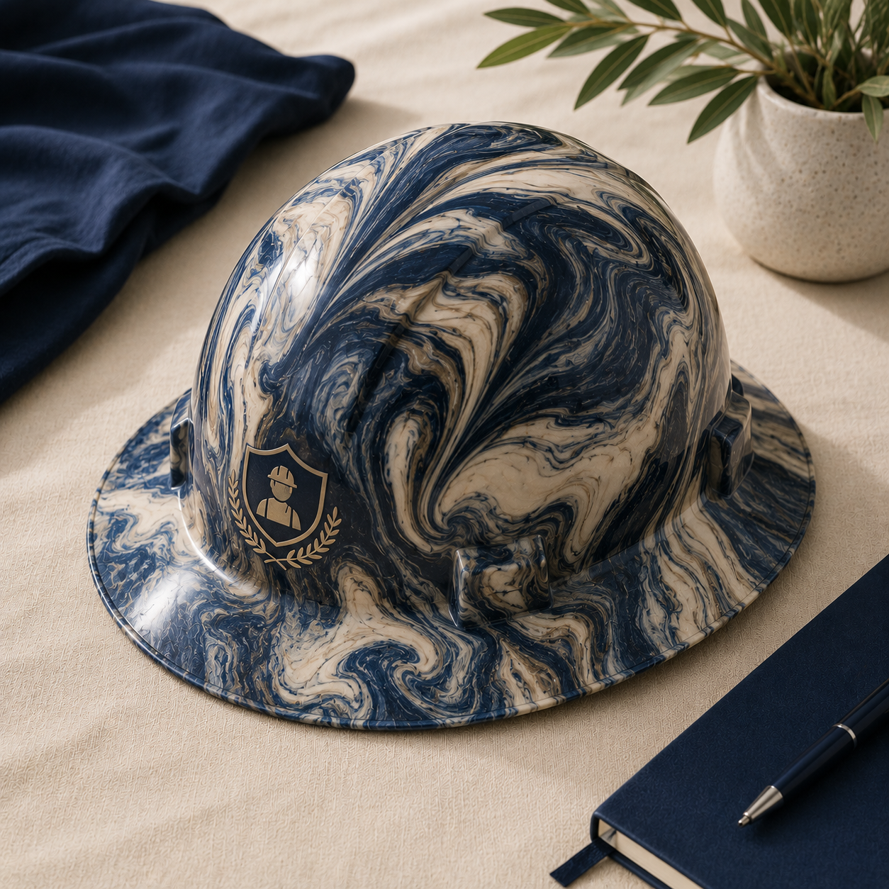 Custom hydro-dipped hard hat with logo