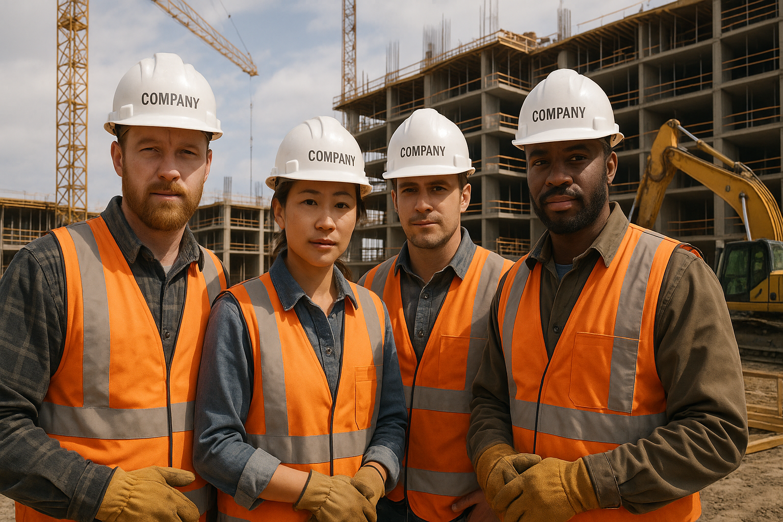 Construction crew in custom hard hats