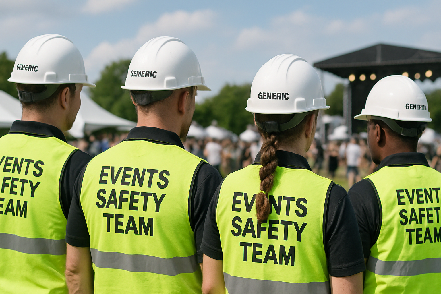 Event safety team in custom hard hats
