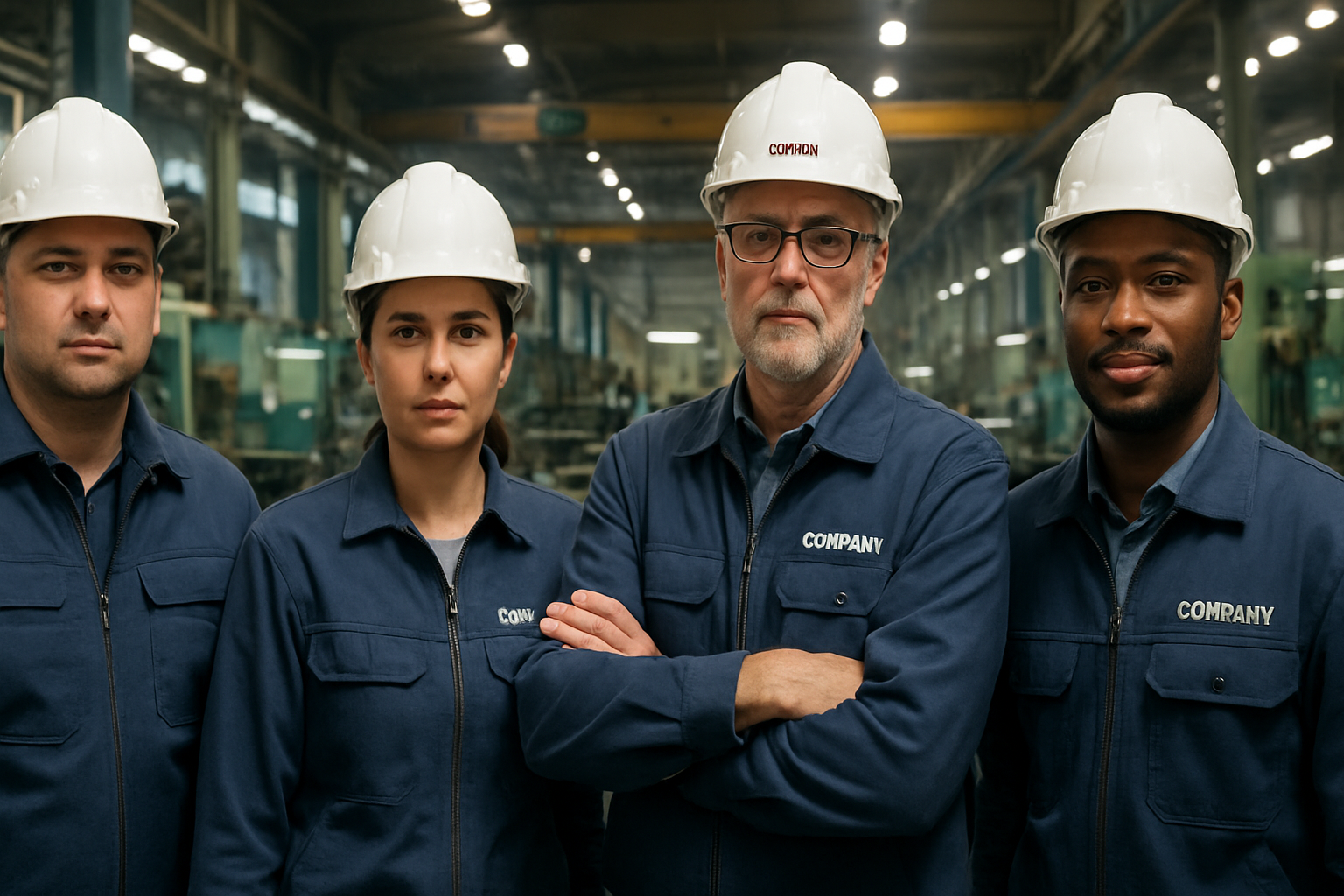 Industrial workers in custom hard hats