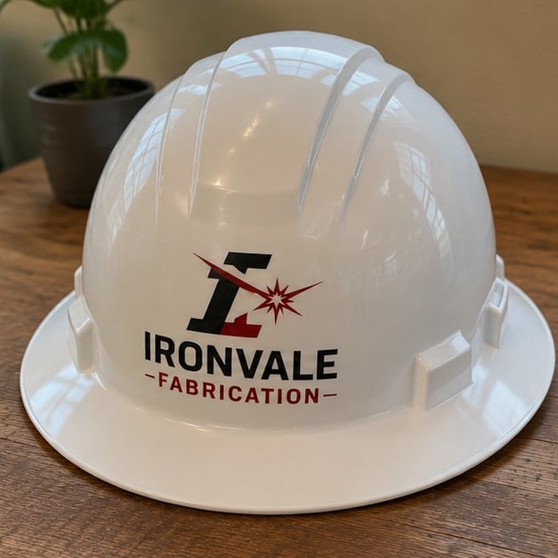 Custom company hard hats — customer photo